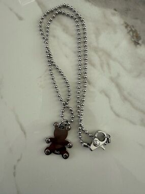 D&G Silver-Tone Bear Pendant Necklace